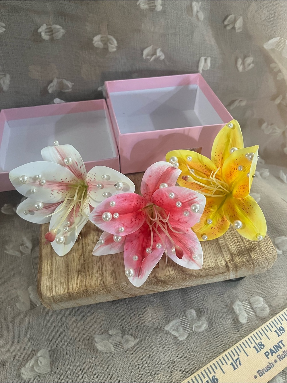 Decorative Floral Hair Clips - White, Pink & Yellow